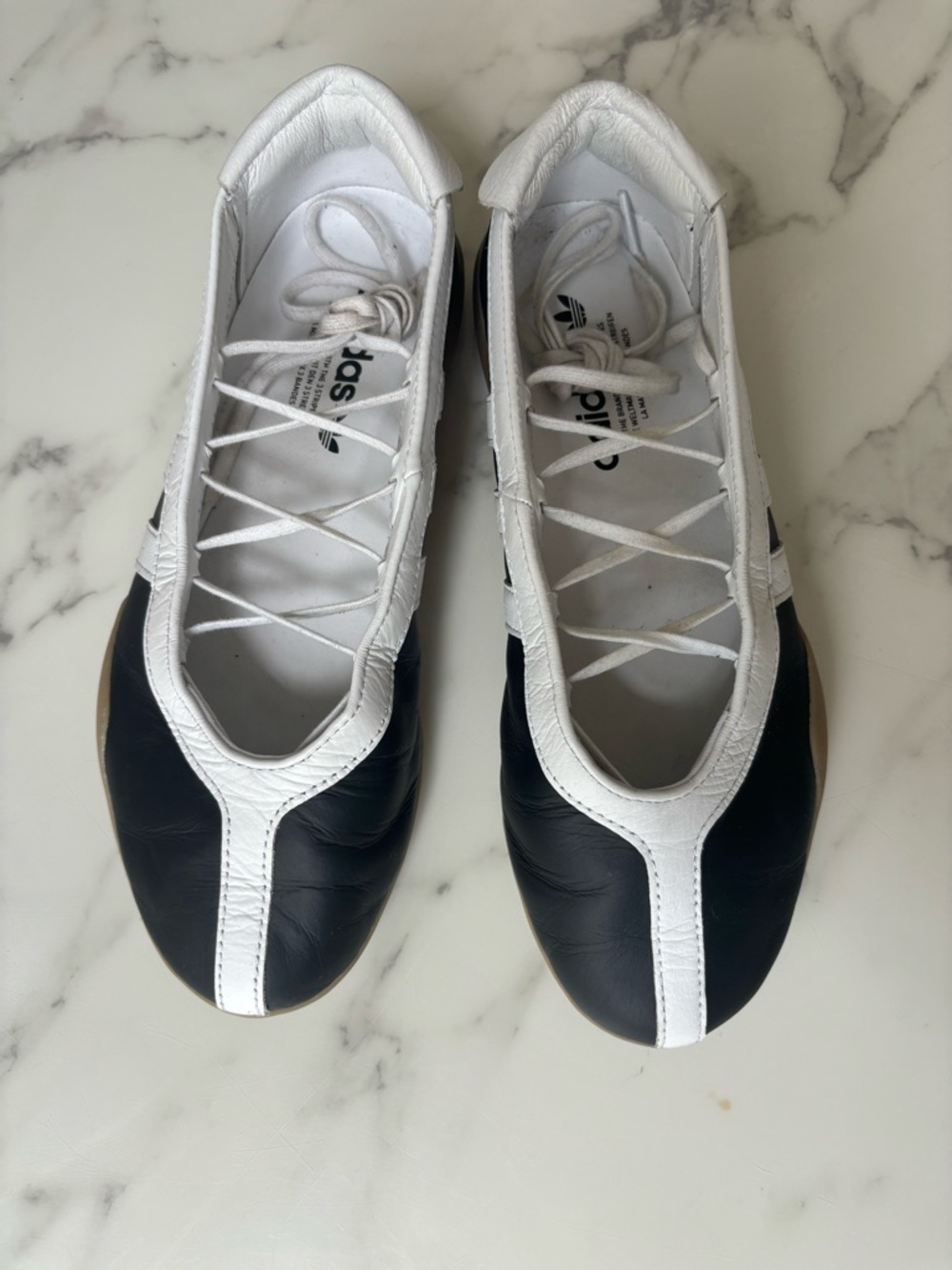 Adidas Women’s Taekwondo Mei Black and White Leather Lace-Up Ballet Sneakers